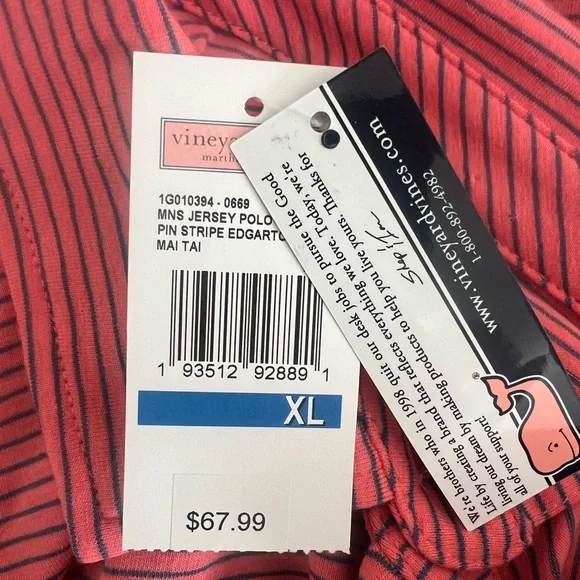 Vineyard Vines Men's Jersey Polo in Pink and Blue Stripes. XL - Picture 2 of 6